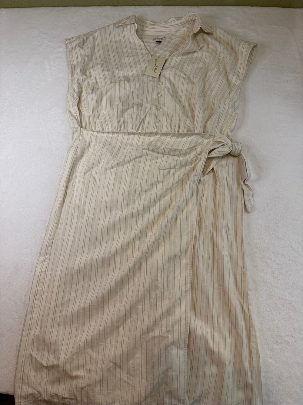 Universal Thread Cream Striped Midi Wrap Dress